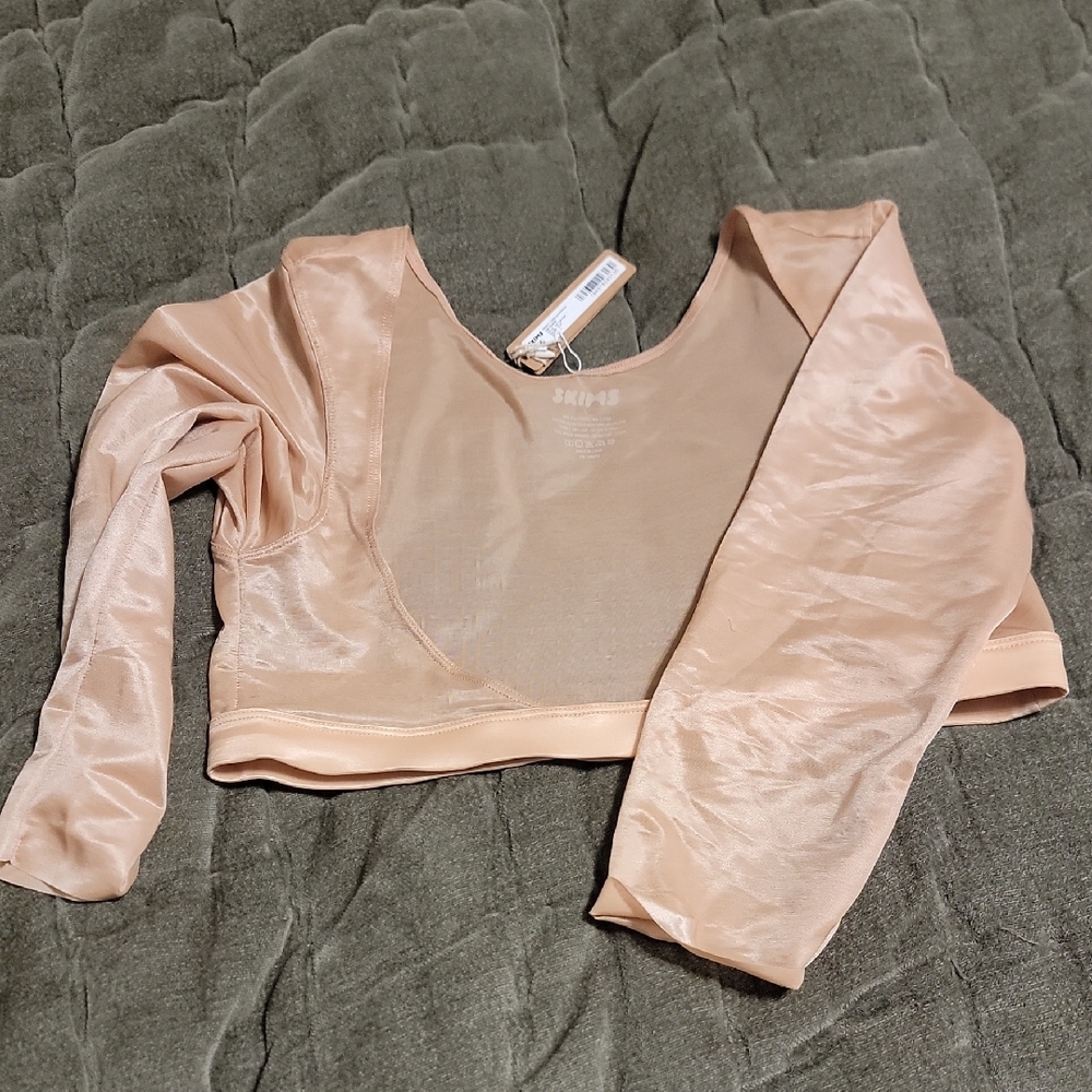 SKIMS Sheer Beige Long Sleeve Crop Top